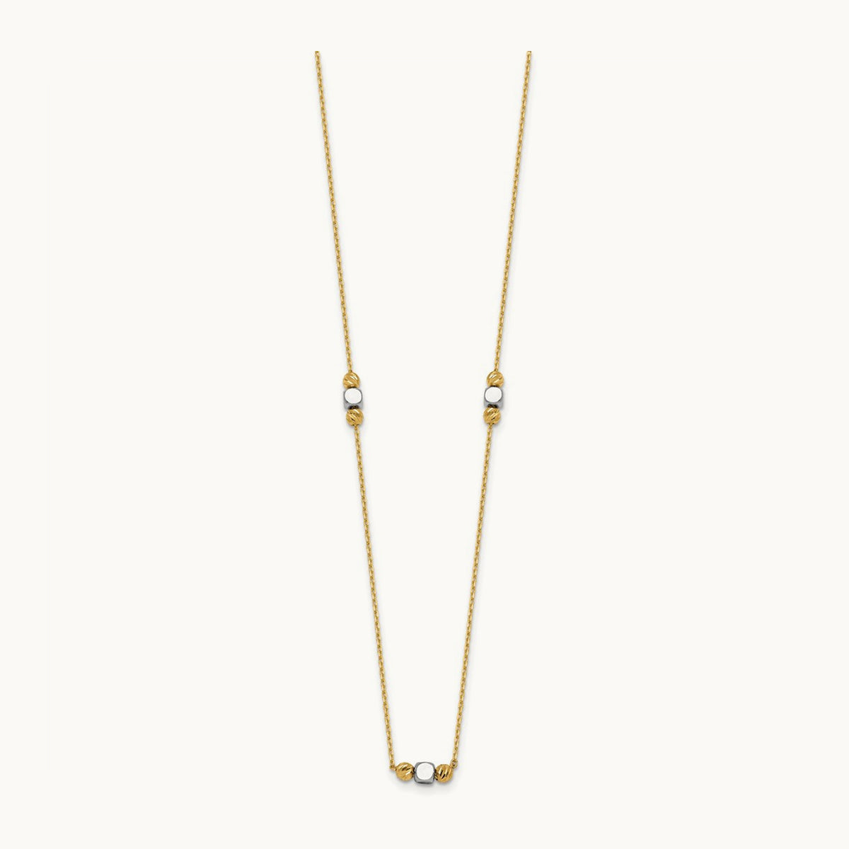Polished Diamond-cut Bead Fancy w/2in ext. Necklace, 14K Two-tone