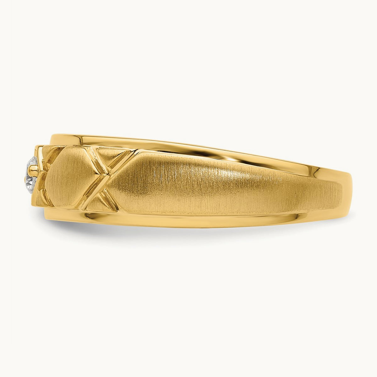 Grooved Complete Diamond Mens Wedding Band, 14K