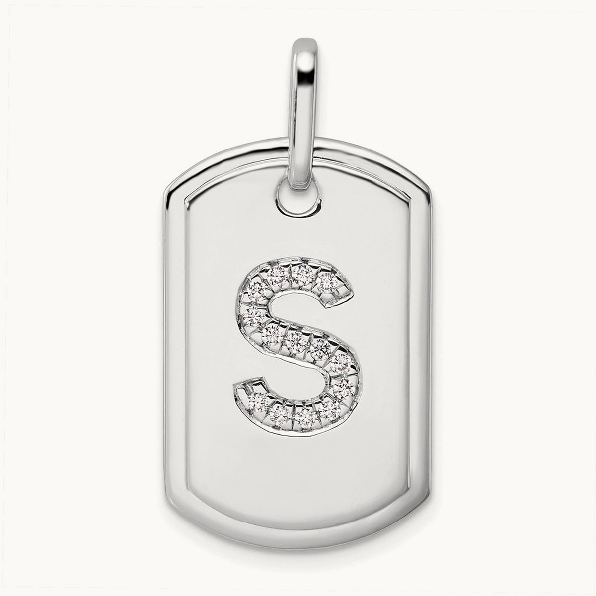 Diamond Dog Tag Charm — 14K White Gold, S