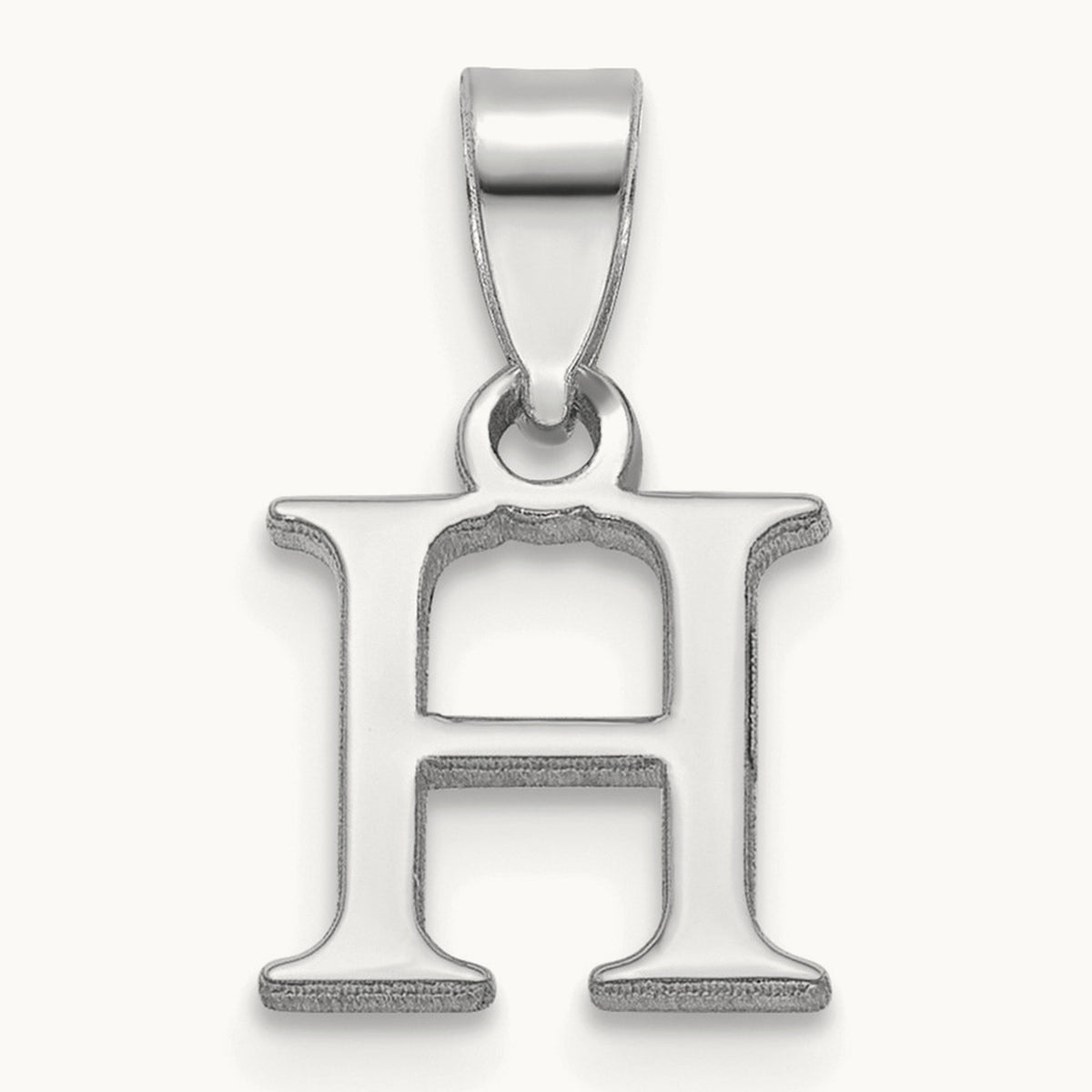 Polished Block Initial Pendant — 14K White Gold, H