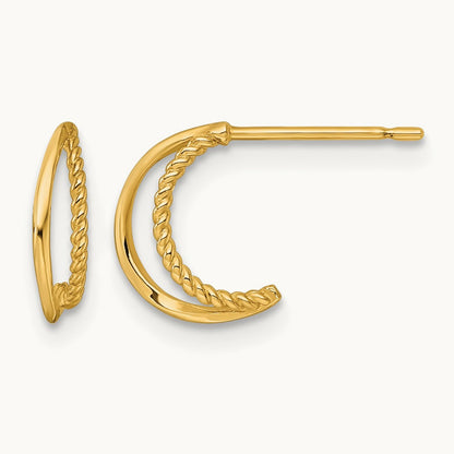 Polished and Twisted Post C-Hoop Earrings, 14K