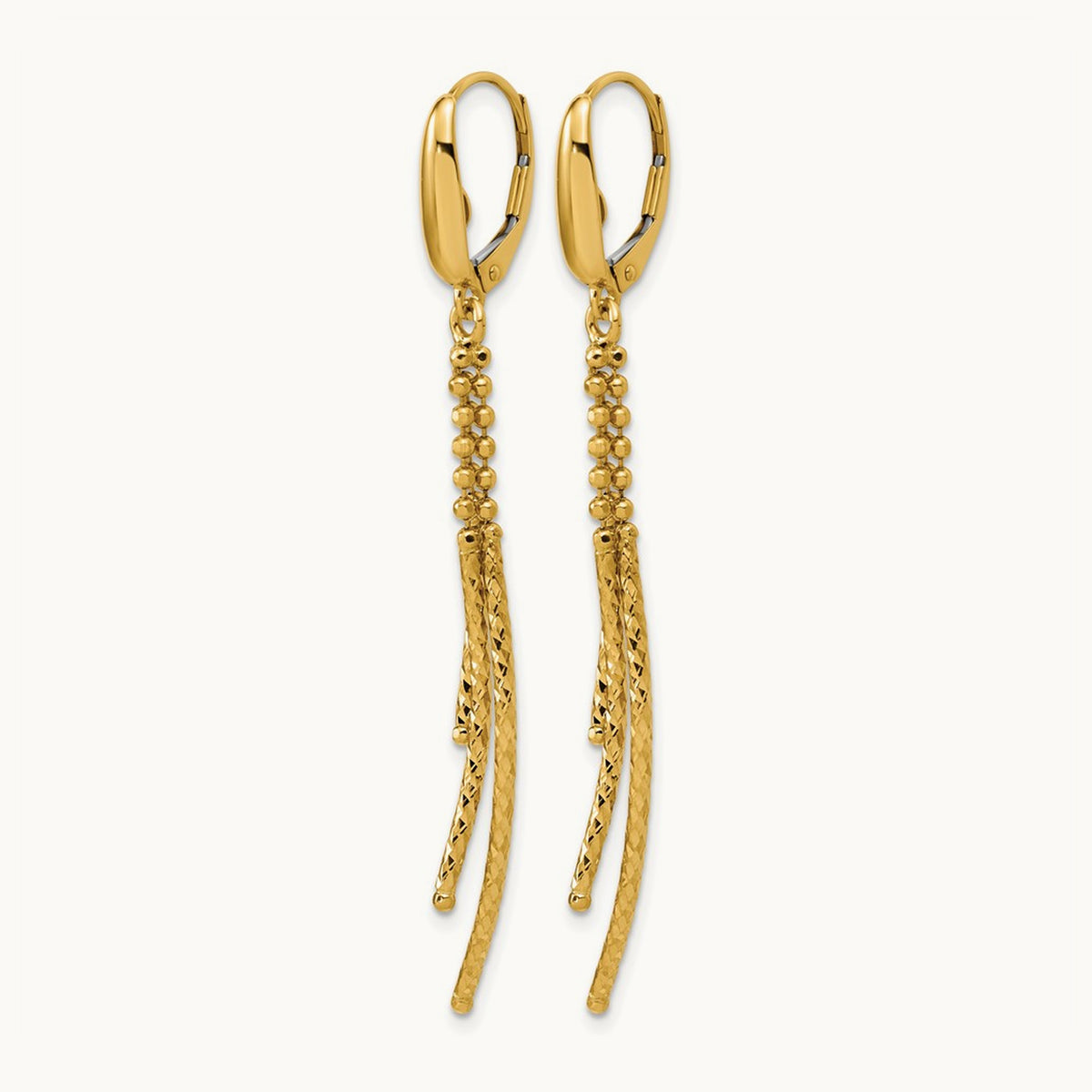 Polished and Dia-cut 3-strand Bar leverback Earrings, 14K — Leslie's