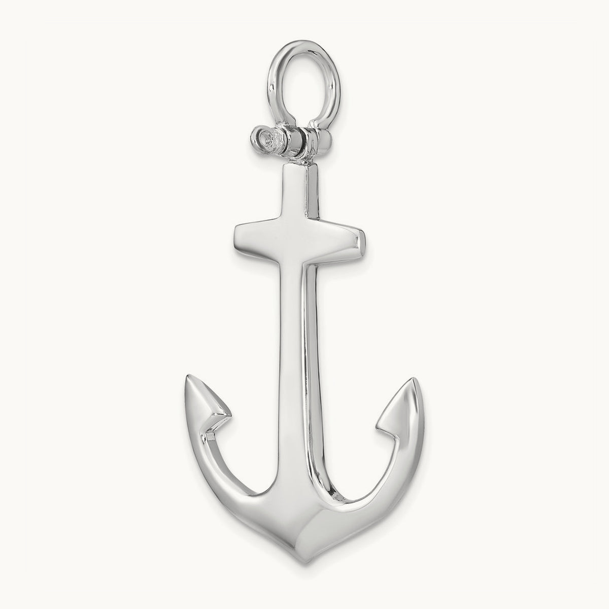 3-D Polished Large Anchor with Shackle Bail Charm — 14K White Gold