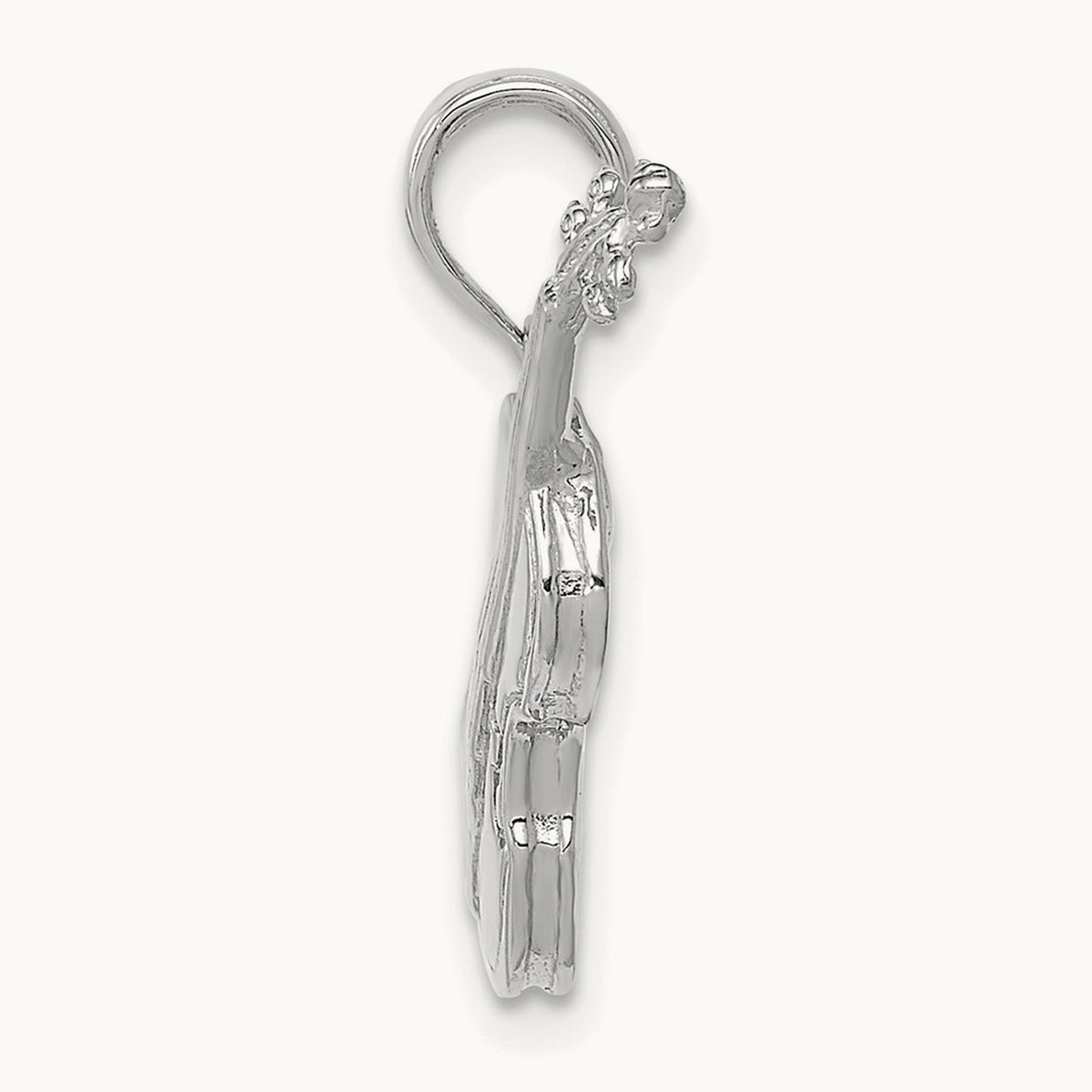 Polished Solid 3-D Violin Pendant — 14K White Gold