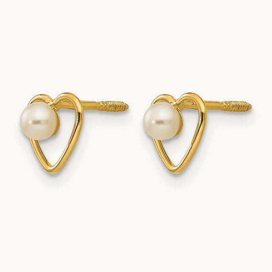 Madi K FW Cultured Pearl Birthstone Heart Earrings, 3mm, 14K