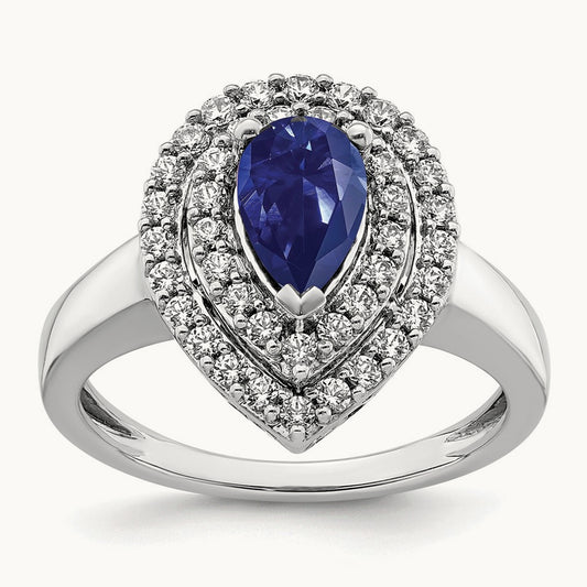 Created Blue Sapphire Ring, 0.50 ct tw Lab-Grown Diamond