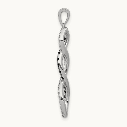 1/4ct. Black and White Diamond Twisted Pendant, 14K White Gold