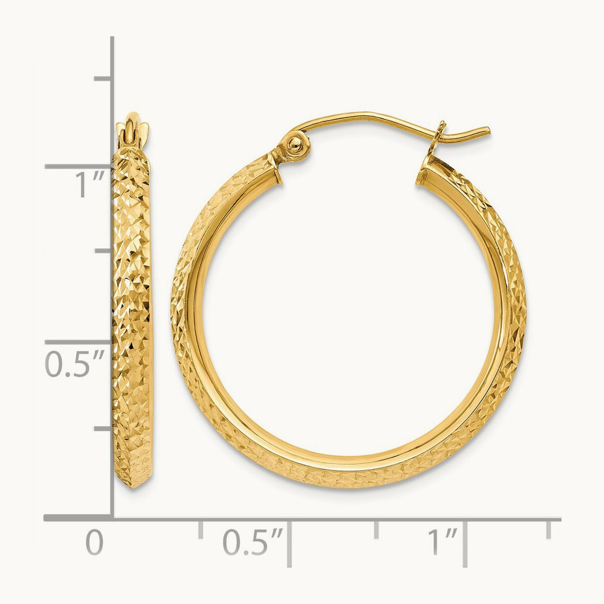 Knife Edge Diamond-cut Hollow Hoop Earrings — 14K Yellow Gold, 2.5x25mm