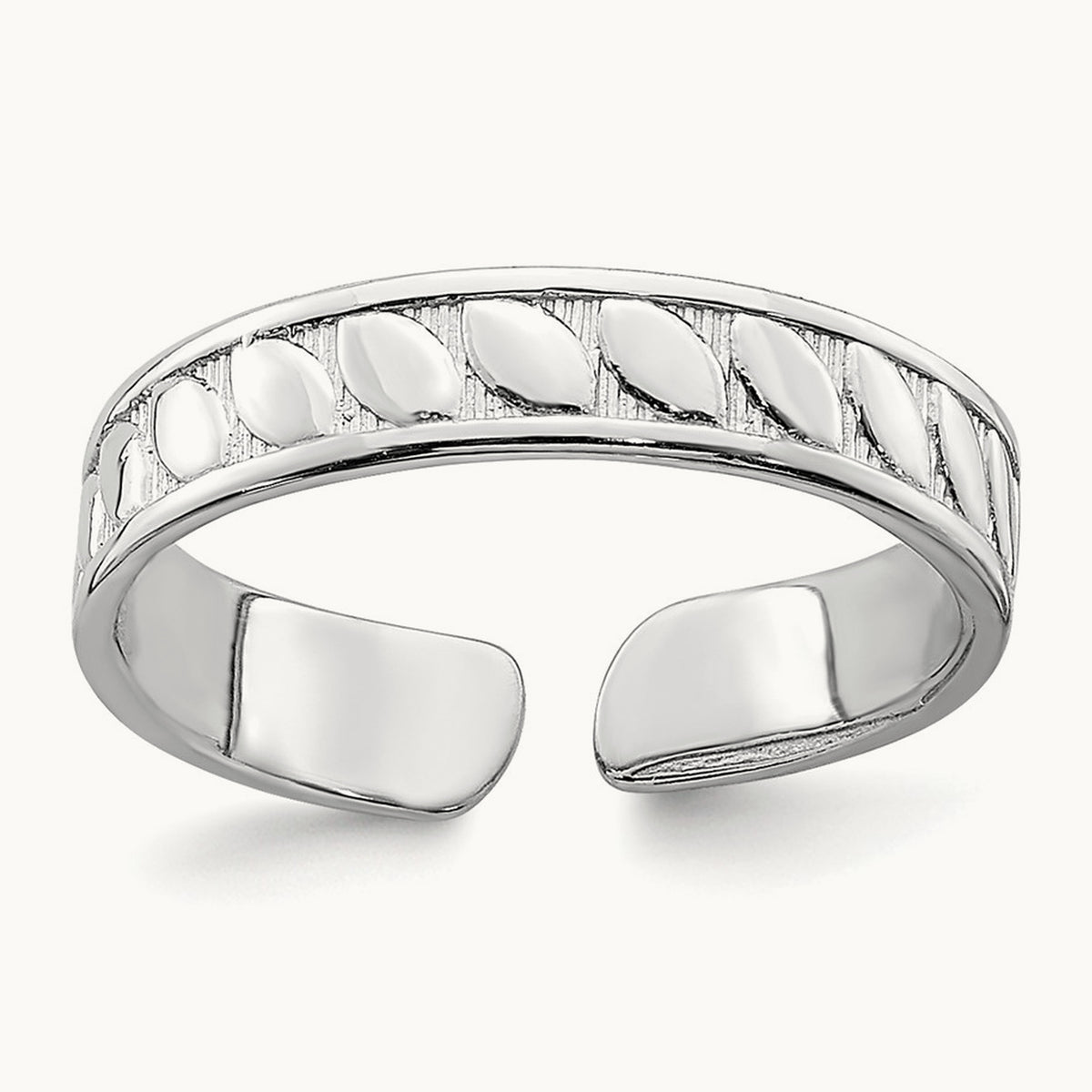 Adjustable Leaf Engraved Design Toe Ring — 14K White Gold