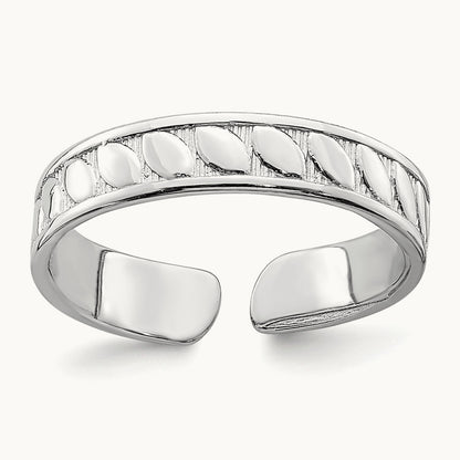 Adjustable Leaf Engraved Design Toe Ring — 14K White Gold