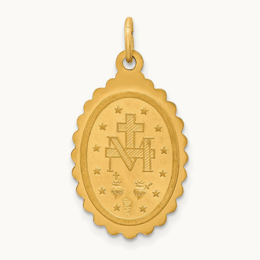 Solid Polished/Satin Medium Oval Scalloped Miraculous Medal, 14K