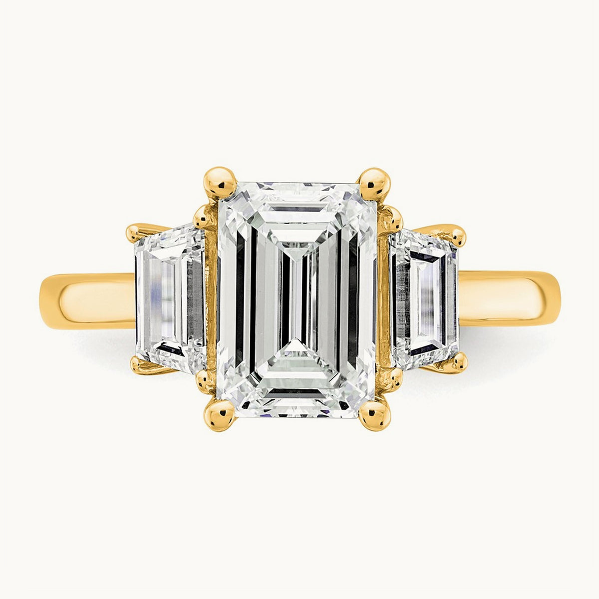 Emerald & Trapezoid Engagement Ring, 1.25-4.00 ct tw Lab-Grown Diamond — 3 1/3 ct, 14K Yellow Gold