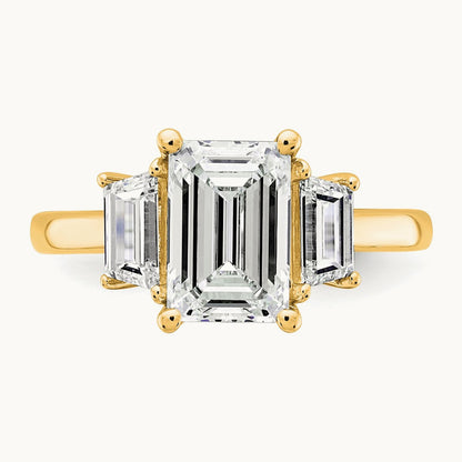 Emerald & Trapezoid Engagement Ring, 1.25-4.00 ct tw Lab-Grown Diamond — 3 1/3 ct, 14K Yellow Gold