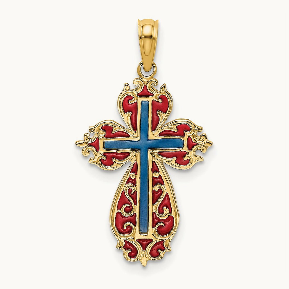 Blue and Red Enameled Cross Charm — 21.5mm
