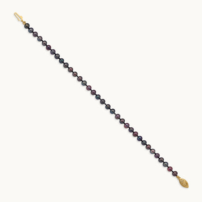 4- Black Near Round Freshwater Cultured Pearl Bracelet, 5mm, 14K
