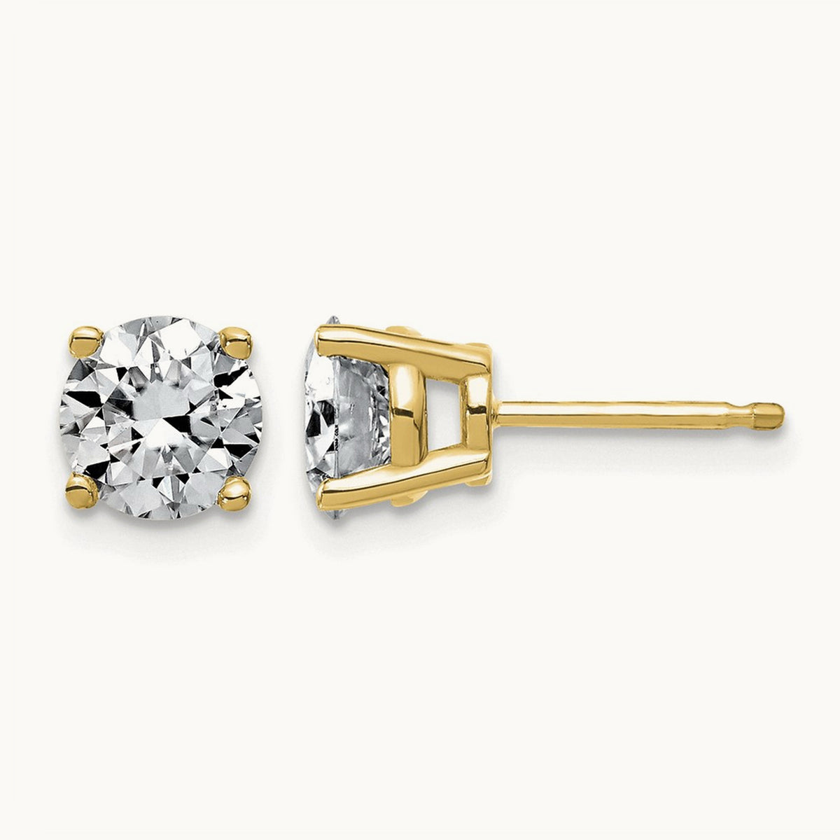 Round Angled Stud Earrings, 0.50-4.00 ct tw Lab-Grown Diamond — 2 ct, 14K Yellow Gold