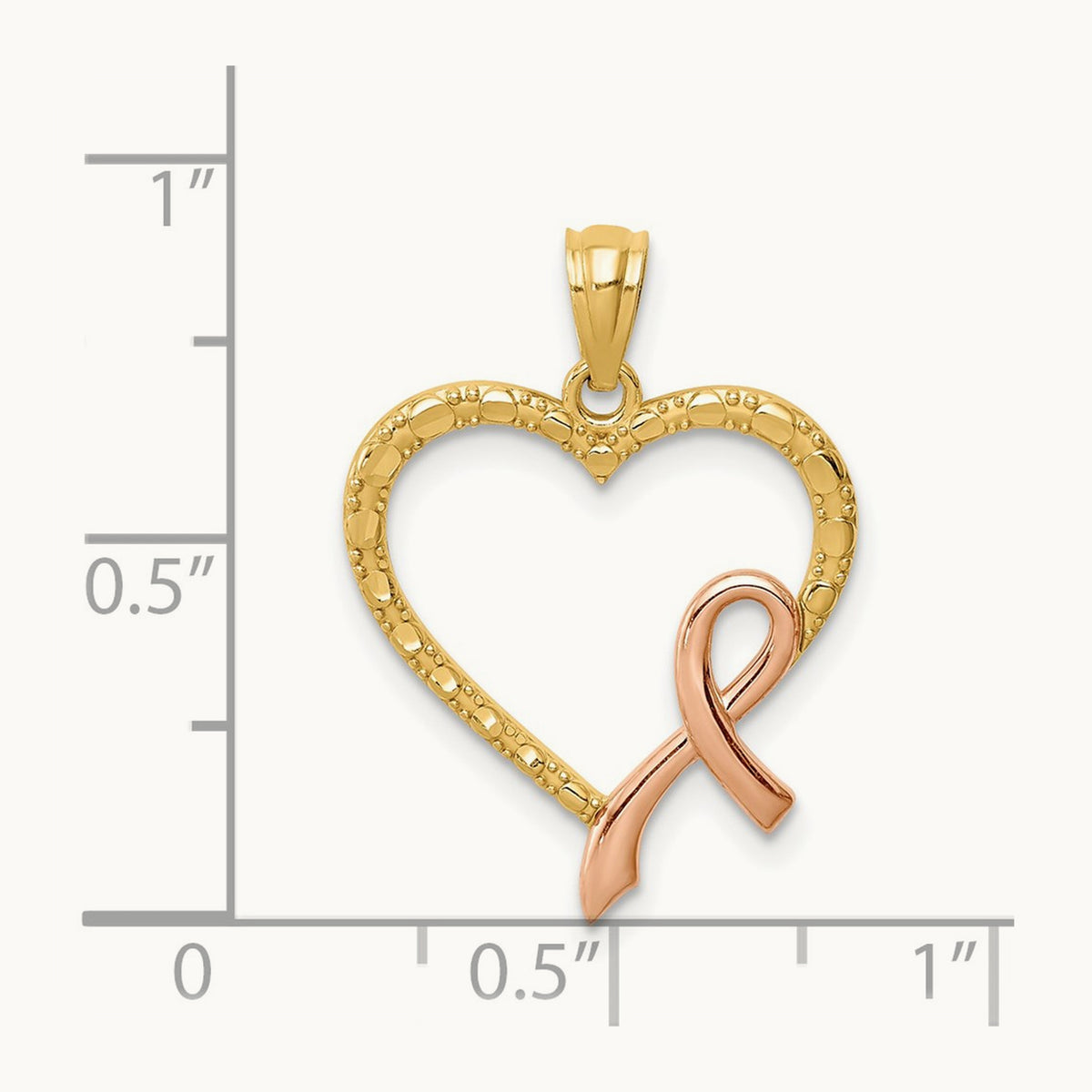 Rhodium Pink Ribbon with Heart Pendant, 14K Rose