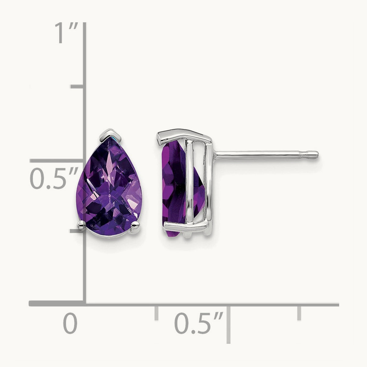 9x6mm Pear Amethyst Checker Earrings, 14K White Gold