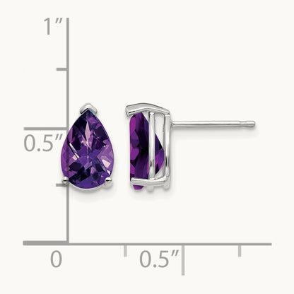 9x6mm Pear Amethyst Checker Earrings, 14K White Gold