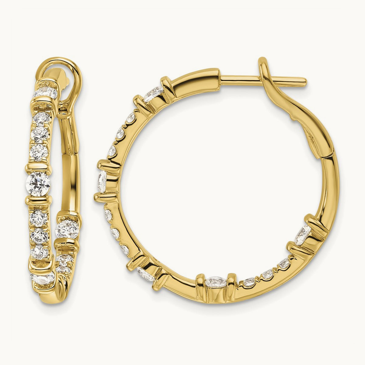 In and Out Hoop Earrings, 0.75-1.50 ct tw Lab-Grown Diamond — 1 1/2 ct, 14K Yellow Gold