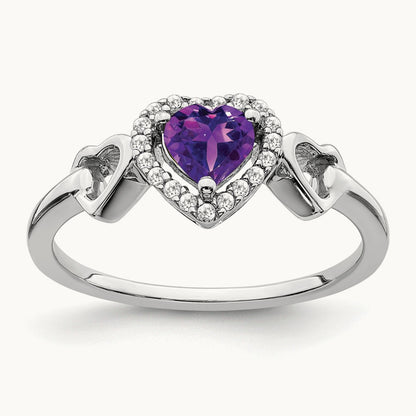 Amethyst and Diamond Heart Ring, 14K White Gold