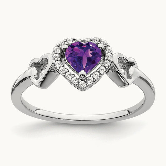 Amethyst and Diamond Heart Ring, 14K White Gold