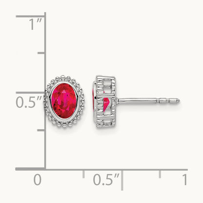 Oval Ruby Post Earrings — 14K White Gold