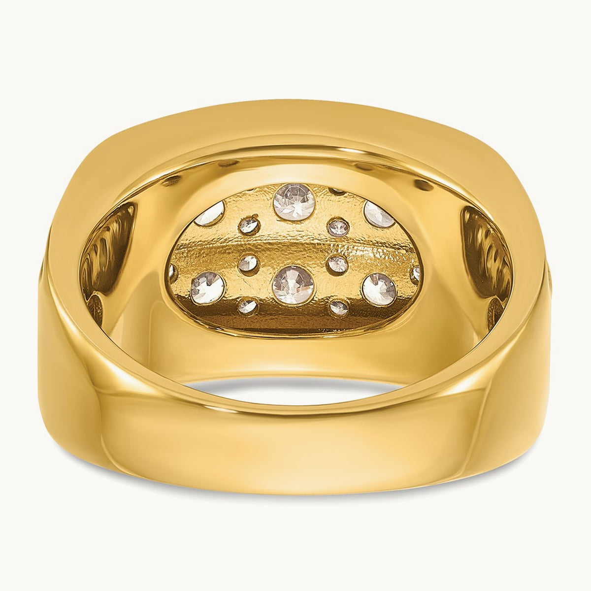 w/ White RH IBGoodman Men's Polish/Grooved 2-Row Dia Ring, 14K