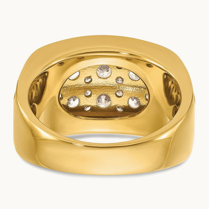 w/ White RH IBGoodman Men's Polish/Grooved 2-Row Dia Ring, 14K