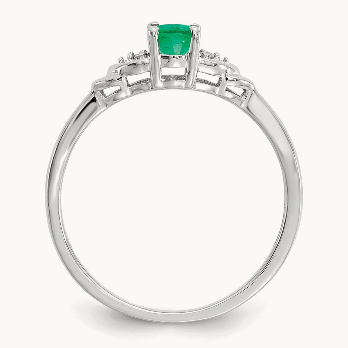 Emerald and Diamond Ring — 14K White Gold, 7