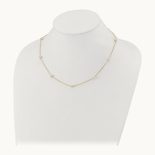 Near-Round Freshwater Cultured Pearl 9-Station Necklace — 14K Yellow Gold