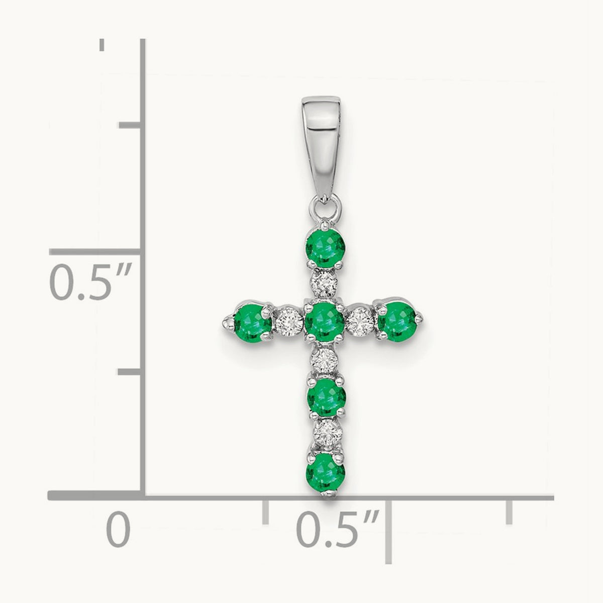 Lab Created Emerald and Diamond Cross Pendant — 14K White Gold
