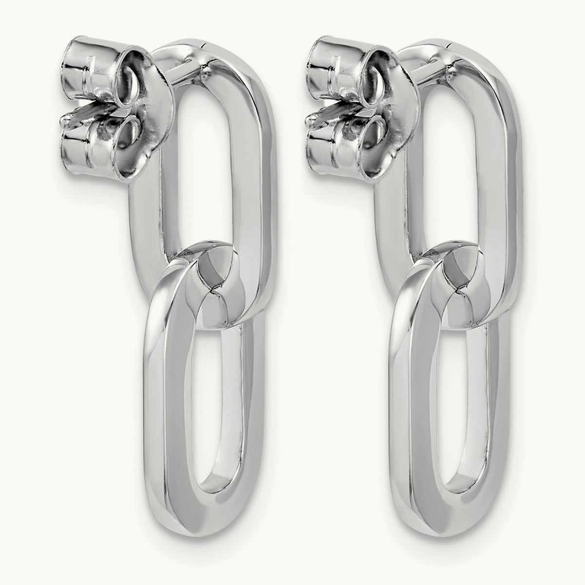 RH-plated Polished Link Dangle Post Earrings, Sterling Silver — Leslie's