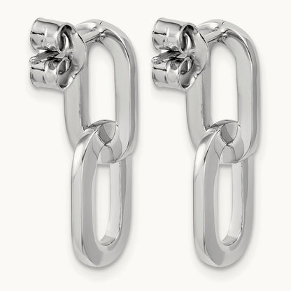 RH-plated Polished Link Dangle Post Earrings, Sterling Silver — Leslie's