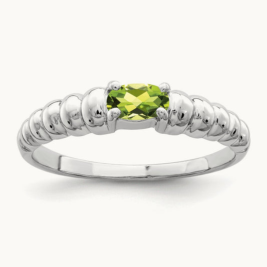 5x3mm Oval Peridot ring, 14K White Gold