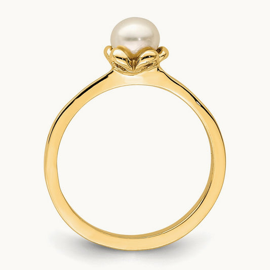 Madi K 4- White Button Freshwater Cultured Pearl Flower Ring, 5mm, 14K
