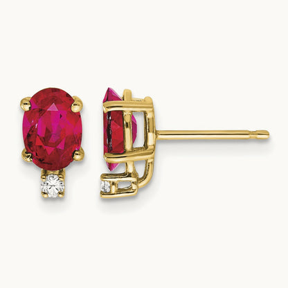 7x5mm Oval Ruby VS Diamond Earrings, 14K