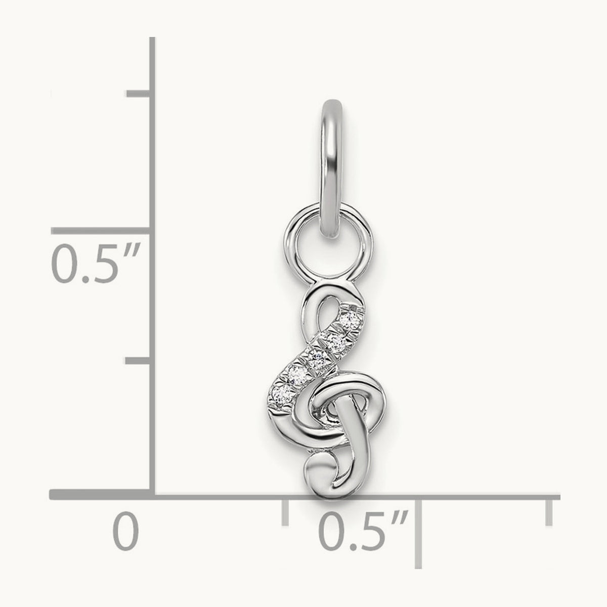 Polished Diamond Music Treble Clef Charm — 14K White Gold