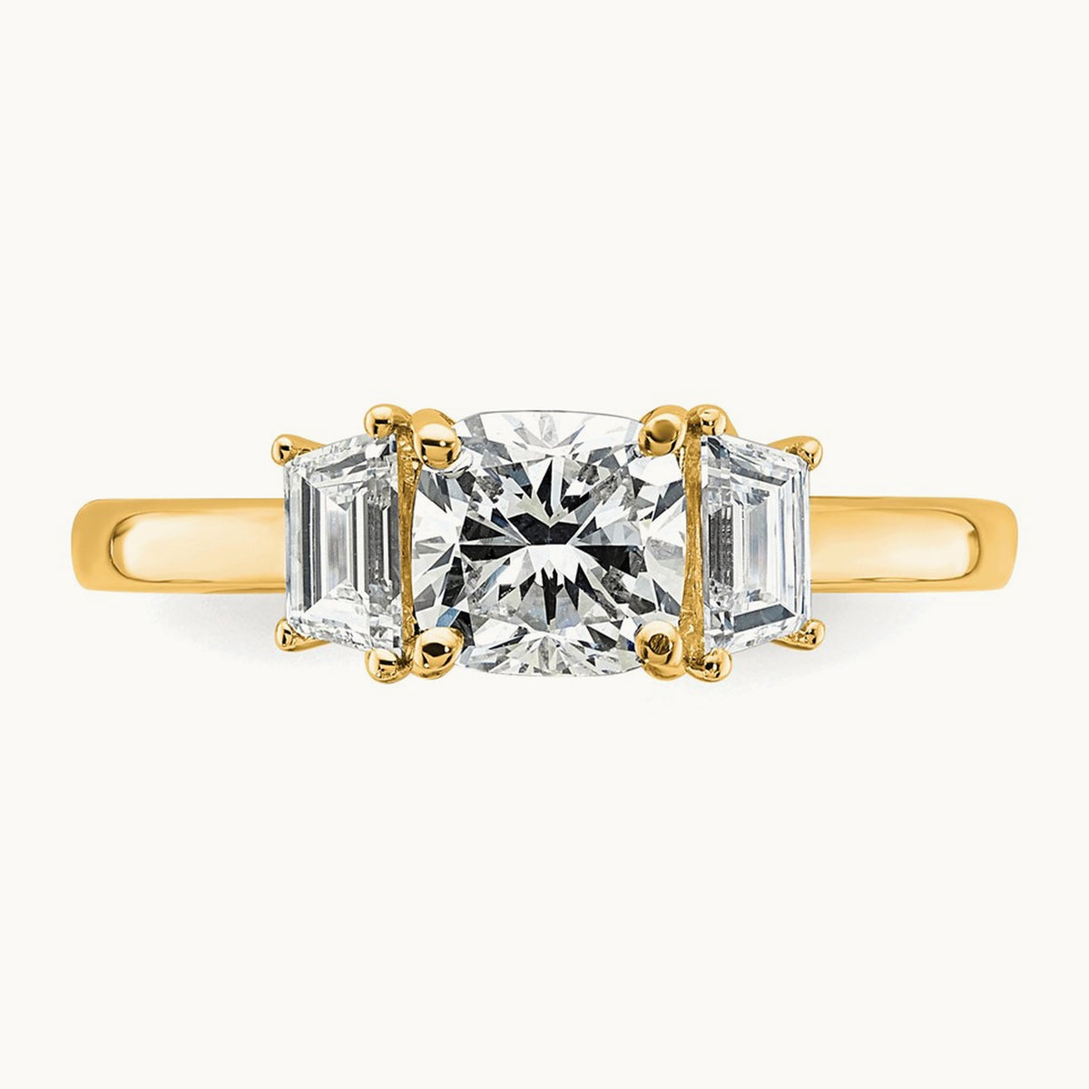 Cushion & 1/2 Moon Engagement Ring, 1.25-3.75 ct tw Lab-Grown Diamond — 1 3/8 ct, 14K Yellow Gold