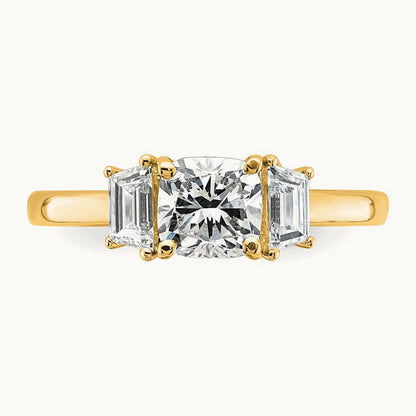 Cushion & 1/2 Moon Engagement Ring, 1.25-3.75 ct tw Lab-Grown Diamond — 1 3/8 ct, 14K Yellow Gold