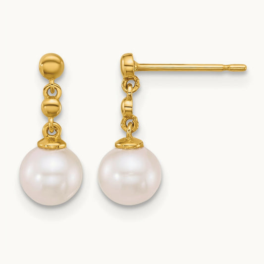 Polished Freshwater Cultured Pearl Post Dangle Earrings, 14K