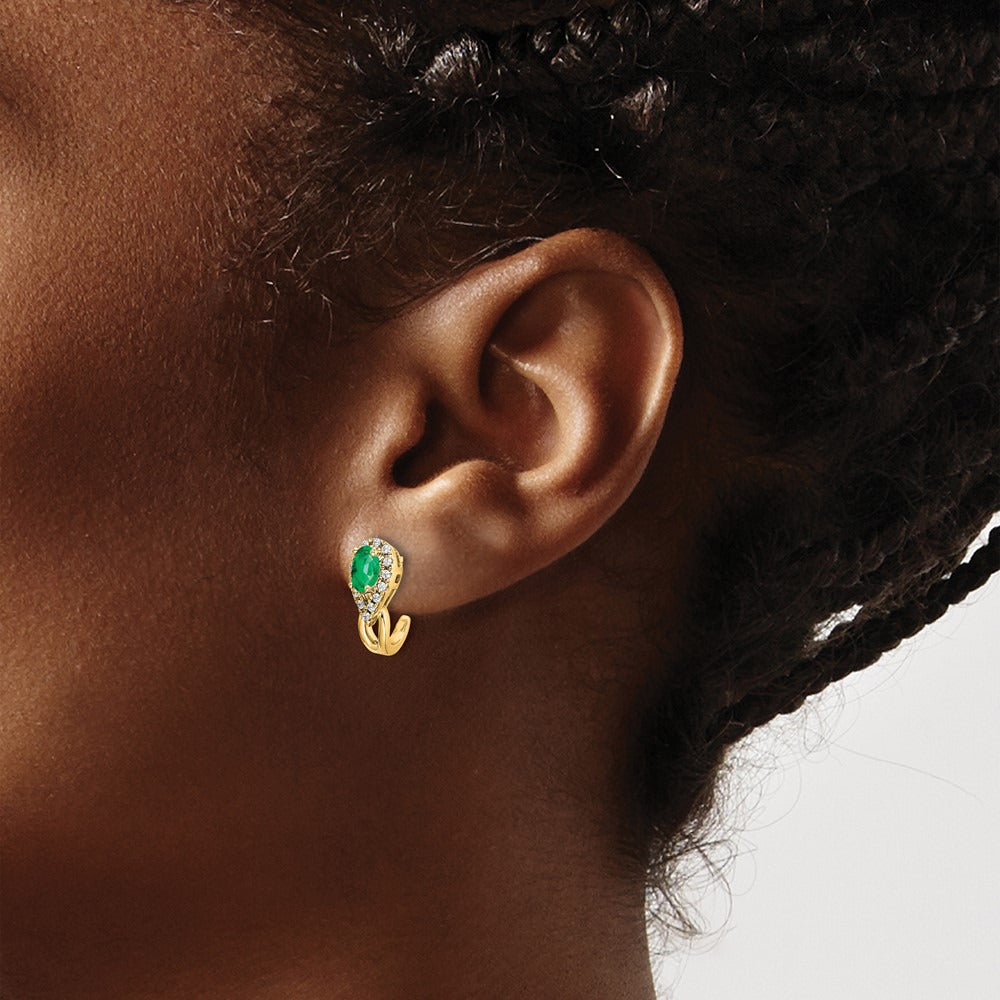 1/8Ct Diamond and Emerald Earrings — 14K Yellow Gold