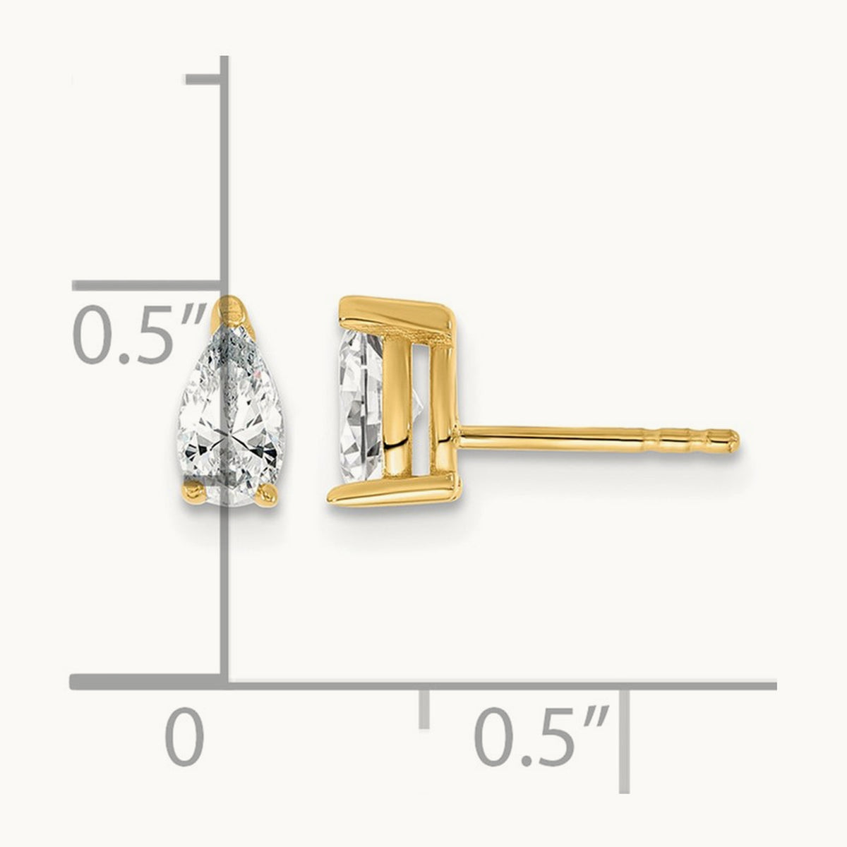Pear 3 Prong Stud Earrings, 0.50-6.00 ct tw Lab-Grown Diamond — 2/3 ct, 14K Yellow Gold