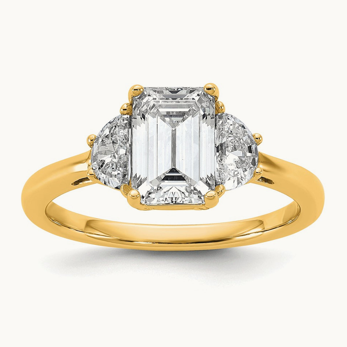 Semi-Mount Emerald & 1/2 Moon 3 Stone Engagement Ring, 0.25-1.00 ct tw Lab-Grown Diamond — 1/2 ct, 14K Yellow Gold