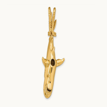 Hollow Polished 3-D Hanging Shark Pendant, 14K