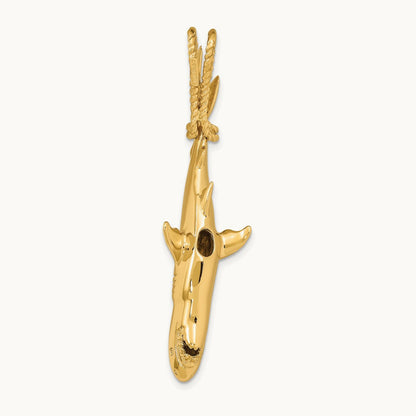 Hollow Polished 3-D Hanging Shark Pendant, 14K