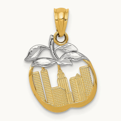 Cut-out New York Skyline in Apple Pendant, 14K with White Rhodium