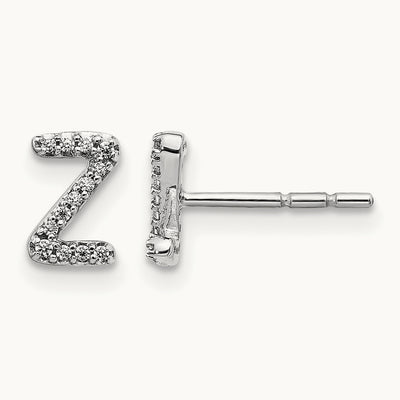 Diamond Initial Z Earrings, 14K White Gold