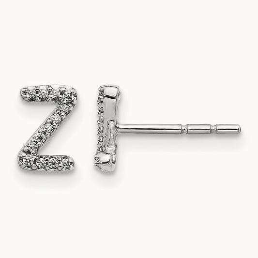 Diamond Initial Z Earrings, 14K White Gold