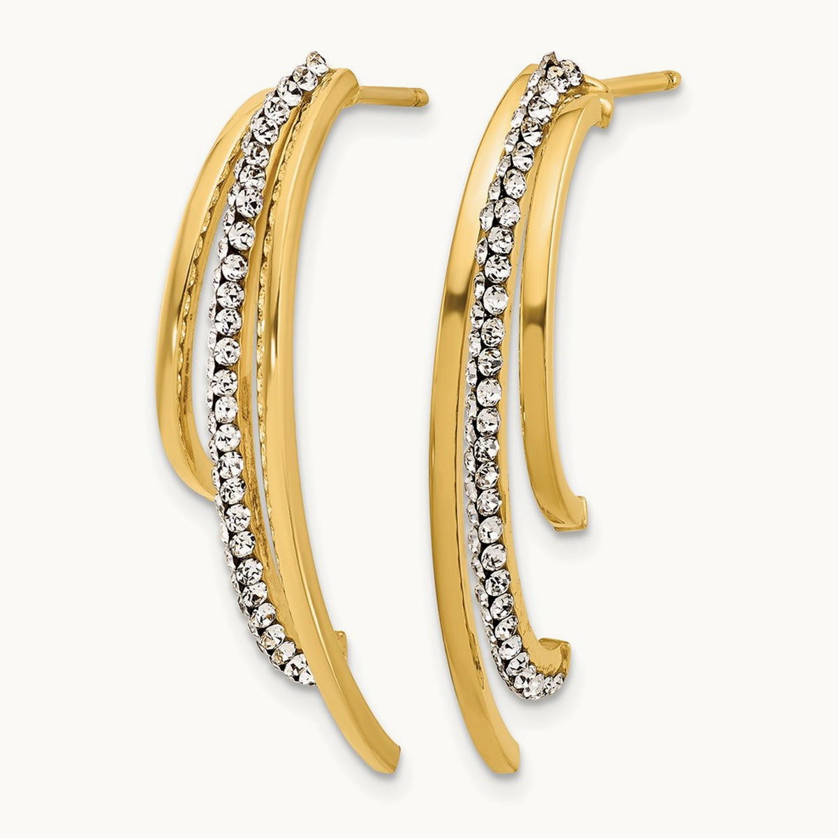 Polished with Crystals 3-Row Drop Post Earrings, 14K — Leslie's
